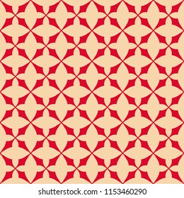Vector abstract geometric ornament in oriental style. Luxury seamless pattern in red and tan colors. Elegant background with grid, rounded lattice, repeat tiles. Festive design for decor, gift paper