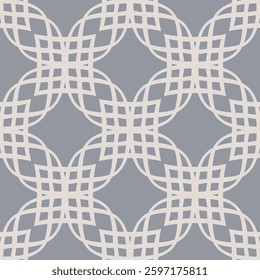 Vector abstract geometric ornamental seamless pattern. Elegant ornament texture with thin curved lines, grid, lattice, tiles. Simple vintage background in neutral colors. Repeated decorative design