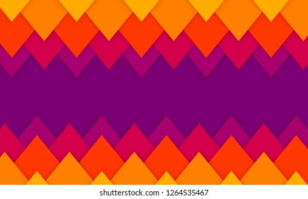 Vector abstract geometric paper cut background with copy space in violet, purple, yellow and orange colors. Modern and trendy vector illustration with 3d paper layers. Bright and colorful abstraction.