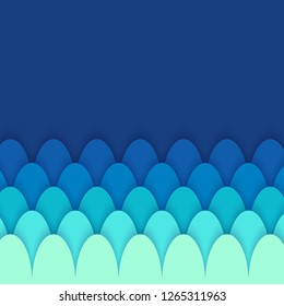 Vector abstract geometric paper cut background with copy space in cyan and blue colors. Modern and trendy vector illustration with 3d paper layers. Bright and colorful abstraction.