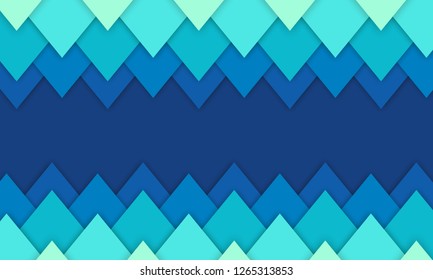 Vector abstract geometric paper cut background with copy space in cyan and blue colors. Modern and trendy vector illustration with 3d paper layers. Bright and colorful abstraction.