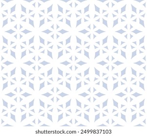 Vector abstract geometric pattern with diamond shapes, rhombuses, triangles, in regular grid. Simple minimal blue and white texture. Stylish modern geometrical background. Repeat geo design for decor