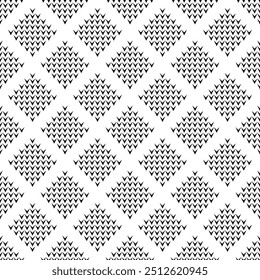 Vector abstract geometric pattern with diamond shapes, rhombuses, triangles, grid. Simple black and white texture. Stylish modern background. Monochrome repeated geo design for decor, textile, print