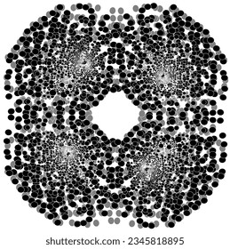 Vector abstract geometric pattern in the form of black and gray dots arranged in a circle on a white background