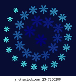 Vector abstract geometric pattern in the form of a spiral of flowers on a blue background