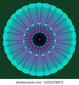 Vector abstract geometric pattern in the form of blue and pink lines arranged in a circle on a green background