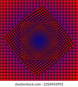 Vector abstract geometric pattern in the form of squares and cells on a red and blue background