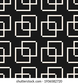 Vector abstract geometric pattern with linear shapes, squares. Stylish minimal black and white geo texture. Modern monochrome background. Dark repeat design for decoration, fabric, print, wallpapers