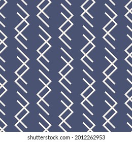 Vector abstract geometric pattern with linear shapes, zig zag, strokes. Ethnic tribal motifs. Modern geo texture. Simple background in blue color. Repeat design for print, wallpaper, fabric, textile