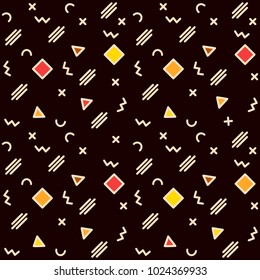 Vector abstract geometric pattern Memphis style on a dark background.
