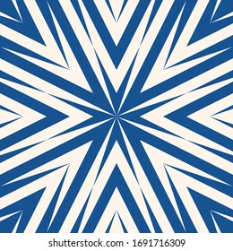 Vector abstract geometric pattern. Simple texture with concentric lines, arrows, burst. Simple blue and white ornament. Stylish geometrical seamless background. Repeat design for cover, decor, print