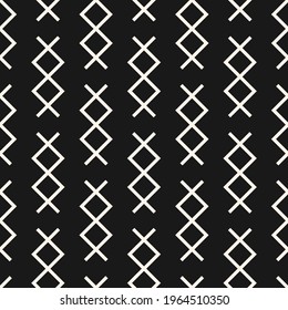 Vector abstract geometric pattern with small linear shapes, rhombuses, crosses. Stylish minimal black and white geo texture. Modern monochrome background. Simple repeated design for decor, print, wrap