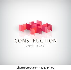 Vector abstract geometric red logo, icon. Construction building architecture logo, creating concept