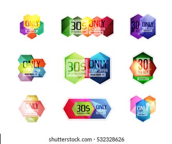 Etiquetas, etiquetas y banderas de venta geométrica abstracta de vectores