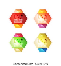 Etiquetas, etiquetas y banderas de venta geométrica abstracta de vectores