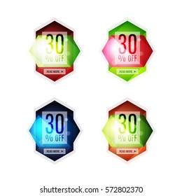 Etiquetas, etiquetas y banderas de venta geométrica abstracta de vectores
