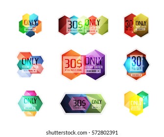 Abstrakte, geometrische Verkaufsetiketten, Etiketten und Banner für Vektorgrafiken