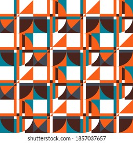 Fondo abstracto geométrico sin costuras vectorial con formas y colores llamativos. Ilustración retro al estilo bauhaus.
