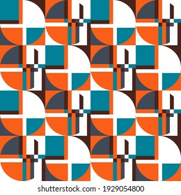 Vector abstract geometric seamless background with shapes and bold colors. Retro illustration in bauhaus style.
