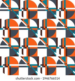 Vector abstract geometric seamless background with shapes and bold colors. Retro illustration in bauhaus style.
