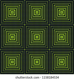 Vector abstract geometric seamless pattern with halftone square tiles. Trendy background texture in bright green and black colors. Creative design for decoration, covers, digital, web, wallpapers