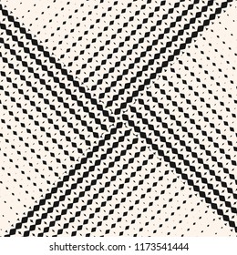Vector abstract geometric seamless pattern with halftone triangle tiles. Black and white monochrome background with gradient transition effect. Asymmetric repeatable design for decor, covers, print