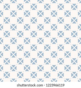 Vector abstract geometric seamless pattern with small floral shapes, crosses, triangles, repeat tiles. Soft blue and white ornament. Elegant background design for decor, textile, linens, cloth, print