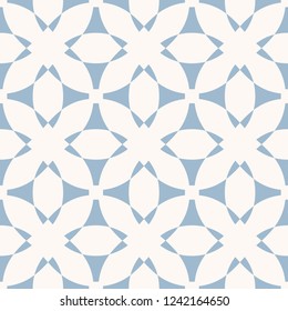 Vector abstract geometric seamless pattern with rounded shapes, crosses, floral silhouettes, repeat tiles. Light blue and white background texture. Ornamental design for decor, ceramic, wallpapers