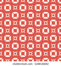 Vector abstract geometric seamless pattern. Simple minimal ornament texture with small square shapes, grid, repeat tiles. Elegant background in terracotta red and beige color. Design for decor, fabric