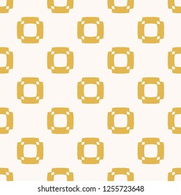 Vector abstract geometric seamless pattern. Simple minimalist texture with perforated squares, rounded shapes, repeat tiles. Minimal yellow and white background. Design for decor, textile, wallpapers