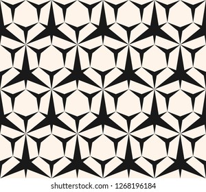 Vector abstract geometric seamless pattern. Black and white minimal texture with triangles, hexagons, grid, net. Simple monochrome background. Repeating design for decor, wrapping, prints, wallpapers