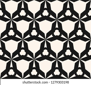 Vector abstract geometric seamless pattern. Black and white texture with triangles, hexagons, diamond shapes, grid, net, lattice. Simple minimal monochrome background. Repeat design for decor, textile