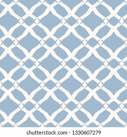 Vector abstract geometric seamless pattern. Elegant light blue and white texture with mesh, net, lattice, grid, diamond shapes, rhombuses. Simple graphic background. Subtle vintage repeatable design