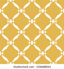 Vector abstract geometric seamless pattern. Elegant white and yellow texture with mesh, lattice, net, grid, diamond shapes, rhombuses. Simple graphic background. Repeated design for decor, wallpapers