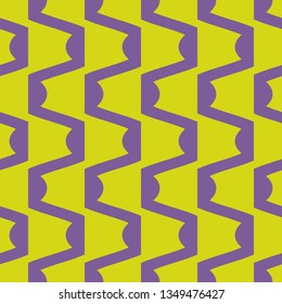 Vector abstract geometric seamless pattern with wavy lines, curved shapes, zigzag, stripes. Simple background texture in trendy bright colors, purple and lime green. Modern minimalist repeat design