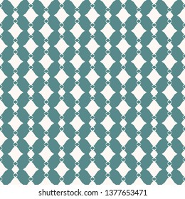 Vector abstract geometric seamless pattern. Turquoise green and white texture with small diamond shapes, rhombuses, chains. Simple graphic ornament. Plaid background. Repeat design for decor, fabric