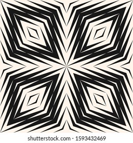 Vector abstract geometric seamless pattern. Stylish black and white texture with halftone transition effect. Monochrome background with lines, diagonal stripes, rhombuses, tiles. Modern repeat design