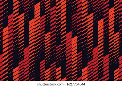 Vector abstract geometric seamless pattern with vertical lines, tracks, halftone stripes. Extreme sport style, urban art texture. Trendy background in bright colors, neon red, lush lava, black