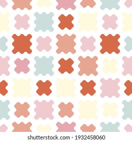Vector abstract geometric seamless pattern. Simple texture with colorful organic shapes, curved mesh, grid. Stylish abstract background. Vintage pastel colors. Repeat design for decor, fabric, print