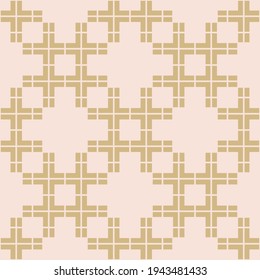 Vector abstract geometric seamless pattern. Golden texture with squares, grid, net, mesh, lattice. Stylish vintage ornamental background. Luxury repeat design for print, decor, wallpapers, wrapping