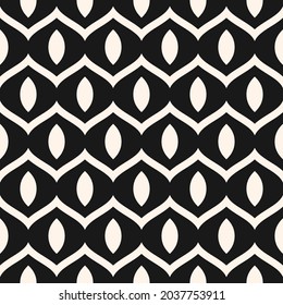 Vector abstract geometric seamless pattern with curved shapes, wavy lines, mesh, grid, lattice, weaving. Black and white background texture. Design is used as a design for wallpaper, carpet, cover