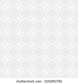 Vector abstract geometric seamless pattern. Subtle lines texture, elegant floral lattice, mesh, weave. Oriental luxury background. Gray and white minimal ornament, repeat tiles. Modern linear design