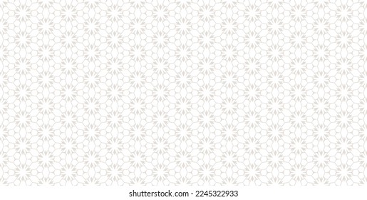 Vector abstract geometric seamless pattern. Luxury beige and white lines texture, elegant floral lattice, delicate mesh, grid. Subtle oriental traditional ornament background, repeat tiles, geo design