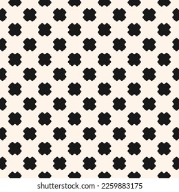 Vector abstract geometric seamless pattern. Simple minimal black and white ornament texture with flower silhouettes, curved shapes. Monochrome background. Repeat design for decor, textile, wrapping