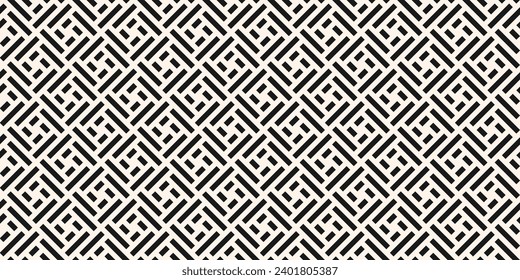 Patrón abstracto geométrico sin soldadura vectorial. Ornamento elegante con líneas, cuadrados, cuadrícula diagonal, mosaicos de repetición. Sencilla textura en blanco y negro. Fondo geométrico moderno. Diseño de moda repetitivo