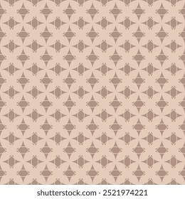 Vector abstract geometric seamless pattern in gothic style. Minimal ornament texture with curved shapes, crosses, tiles. Simple beige and brown background with medieval motifs. Repeating geo design