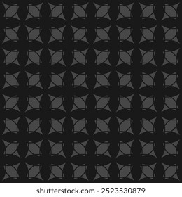 Vector abstract geometric seamless pattern. Subtle minimal ornament texture with curved shapes, tiles, grid. Simple dark gray and black background in gothic style with medieval motifs. Repeated design