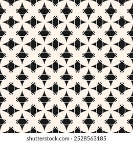 Vector abstract geometric seamless pattern in gothic style. Monochrome ornament texture with curved shapes, crosses, tiles. Simple black and white background with medieval motifs. Repeating design