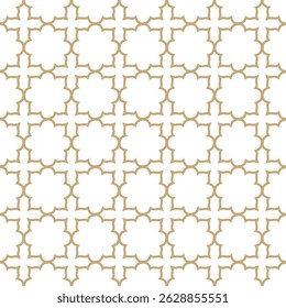 Vector abstract geometric seamless pattern in Arabesque style. Golden linear texture, floral lattice, grid. Traditional Islamic background. Gold and white oriental ornament. Repeating vintage design