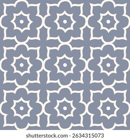Vector abstract geometric seamless pattern in Moroccan style. Elegant oriental texture, floral grid, curved lines, lattice. Traditional Islamic background. Luxury grey ornament. Repeating geo design 